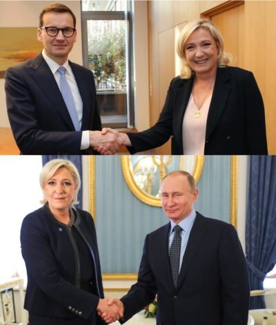 Mateusz Morawiecki oraz Władimir Putin witają się z Marine Le Pen